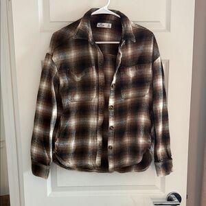 Hollister Brown and White Plaid flannel